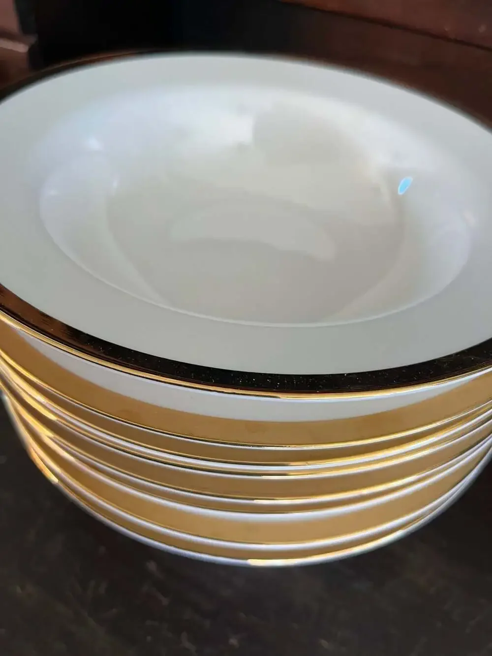 Set of 8 Pier 1 Gold Band Porcelain Soup Bowls